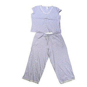 Eileen West Floral Cotton Lace Medium Pajama Set Crop Purple Sleepwear